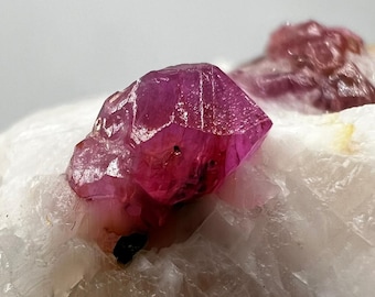 69 Gram Beautiful Natural Rare Fluorescent Ruby Crystal On White Matrix Specimen - Afghanistan