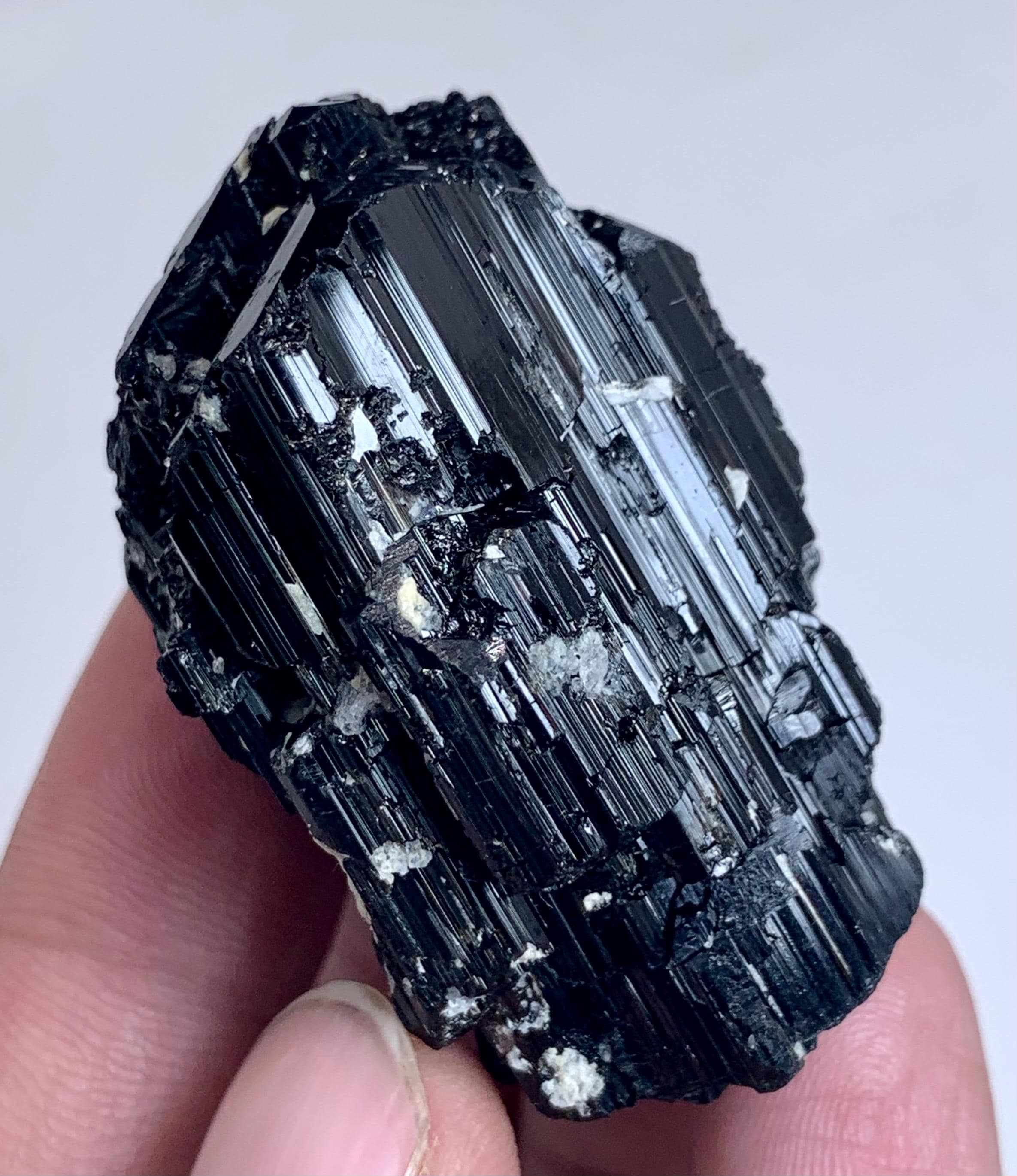 47g Natural Lustrous Black Tourmaline Specimen – Glossy Striated