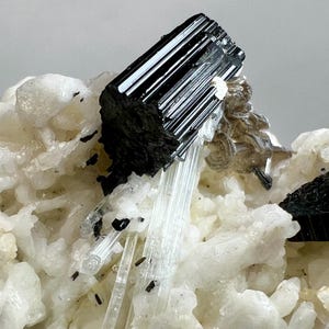 64 Gram Combine Natural Aquamarine With Black Tourmaline & Mica Crystal On Feldspar Specimen- Pakistan