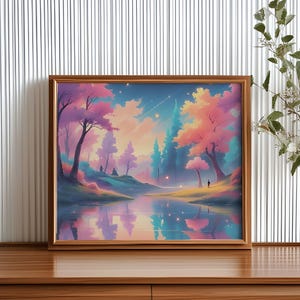 Pintura Digital Ethereal Dreamscape | Arte Mágica de Paisagem Neon | Arte de Parede de Fantasia Moderna | Decoração Pastel Vibrante | Download Instantâneo