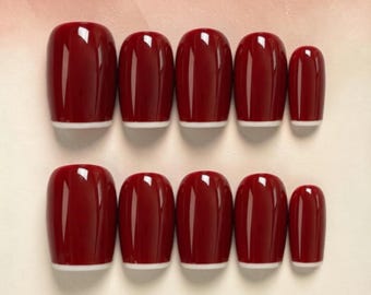Burgundy Press On Nails Glossy Minimalist Square Nails Set