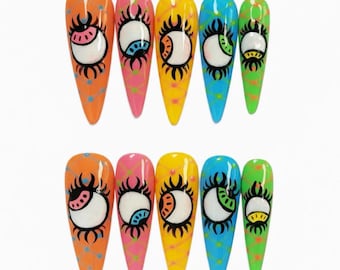 Press-On Nails Pop Art – Colorful Graphic Eye Design, Abstract Statement Manicure
