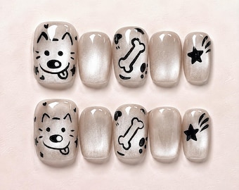 Press On Nails Kawaii Dog Animal Nail Art Square Pet Design