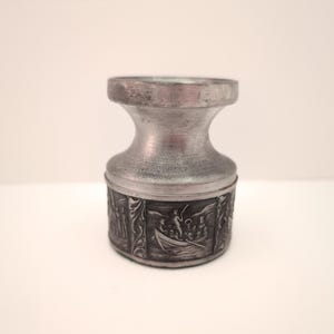 Astri Holthe Norway Pewter Candlestick Holder Engraved Wedding Procession-Vintage