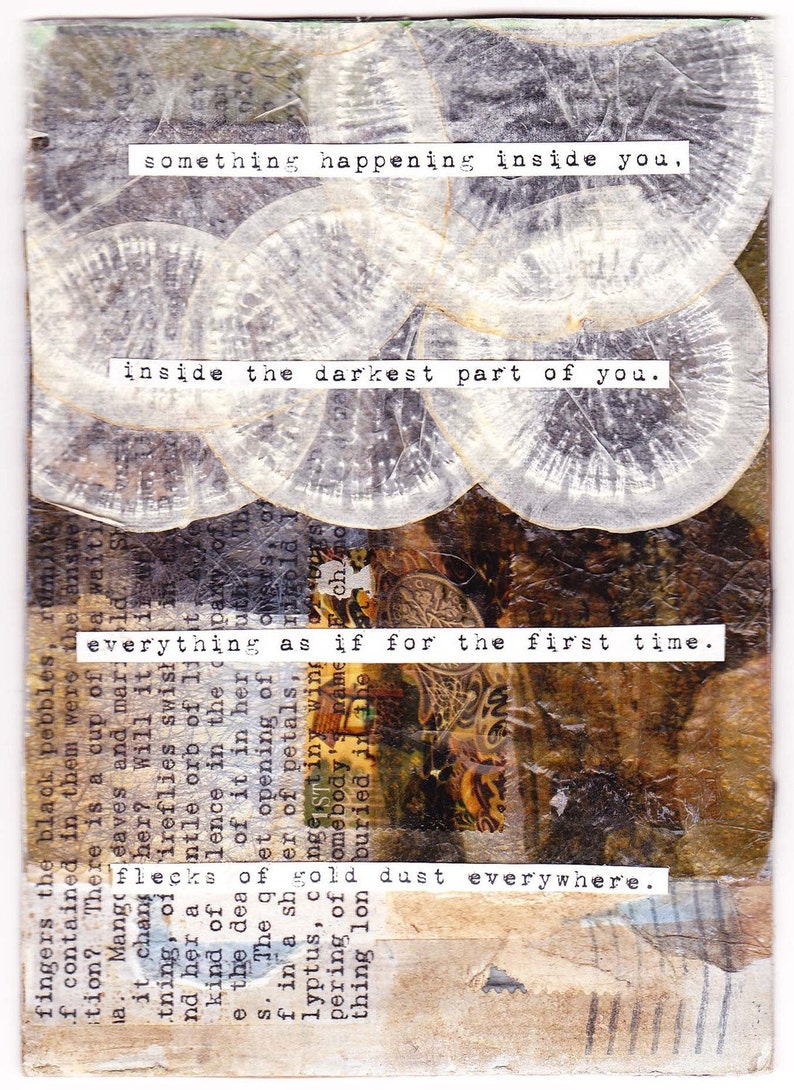 Inspirational Poetry Art Collage Small Card Something Happening image 1