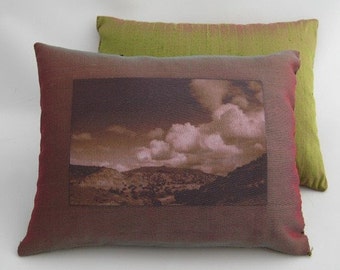 Lavender Silk Dream Pillow - Green/Pink Clouds