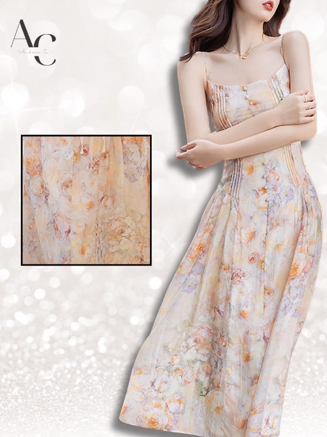Vintage Flouncing Cardigan Lace Up Flower Slip Dress Two Piece Set main image 1