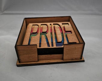 Wooden and Resin PRIDE Coaster Set