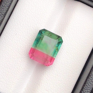 8.6 Cts Gorgeous Natural Watermelon Tourmaline Gemstone Loose Watermelon Tourmaline Bicolor Tourmaline Pink Tourmaline Emerald Cut