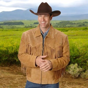 Men&#39;s Brown Suede Fringe Western Jacket: Handmade Leather