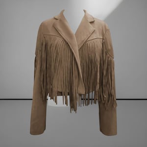 Women Tan Beige Suede Western Handmade Leather Jacket with Fringe, Suede Beige Leather Shirt for Womens Buckskin, Women&#39;s Vintage Suede,