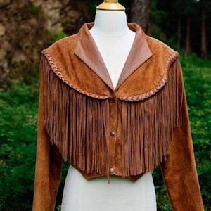 Handmade Suede Fringe Western Jacket: Women&#39;s Tan Brown Leather