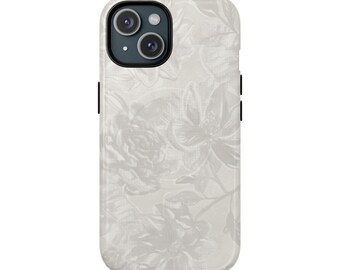 Beige Blumen iPhone Hülle, Neutrale ästhetische Handyhülle, weiche Mädchen Vintage Blumen, Minimal iPhone 13 14 15 Abdeckung
