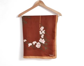 Vintage Jacqmar Daisy Floral Print Scarf in Brown // Flower Print Scarf // Made in Italy