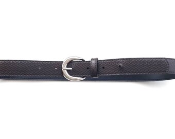 Vintage Dark Brown Embossed Vegan Leather Belt With Silver Buckle | Medium - Large