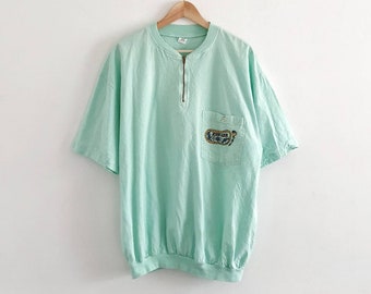 80er Pastell Mint HerrenHemd // Vintage Kurzarm Aqua Shirt // Groß