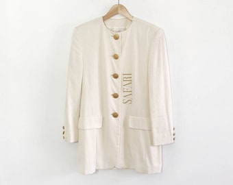 Veste Safari Blazer Blanche des années 80, Boutons Or