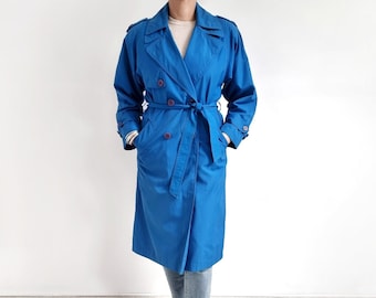 Vintage Damen Hellblauer Trenchcoat | Midi Regenmantel | Klein - Mittel