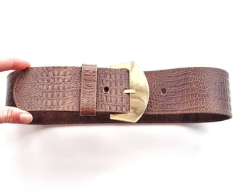 Wide Brown Belt Taupe Greige Light Brown Faux Vegan Reptile  display picture 2