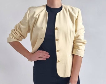 Vintage Pastel Yellow Blazer // Ladies Smart Jacket With Gold Buttons // Small - Medium // Made in UK