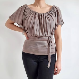Y2K Vintage KOOKAI Taupe Brown Top / Blusa de verano de punto metálico vintage / Pequeño - Mediano