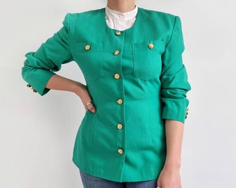 vintage Blazer vert vif avec boutons dorés | Veste d'été pour femme | Petit moyen