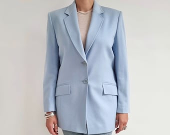 Vintage Jaeger Baby Blue Wool Blazer | Soft Angora Ladies Jacket | Medium | Made in Britain