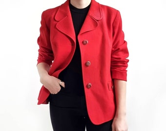 vintage Ladies Red Pure Wool Blazer // Smart Jacket // Large