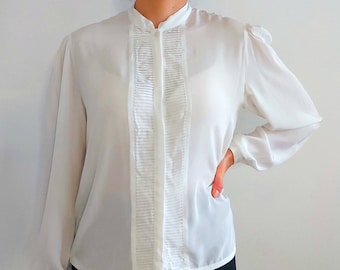 Vintage witte geplooide blouse // medium