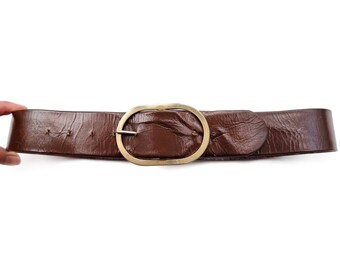 Vintage Chocolate Brown Leather Belt With Gold Buckle | Ladies Dress Belt | Small - Medium