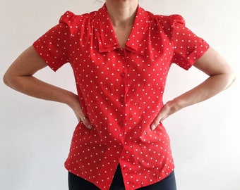 80's Vintage Red & White Polka Dot Blouse