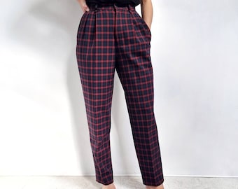 Vintage LACOSTE Ladies Tartan Golfing Trousers // Wool Mix Pleated Peg Pans // Medium