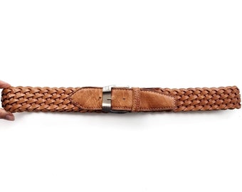 Vintage Tobacco Woven Leather Belt, Woman display picture 2