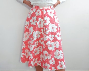 Vintage Pink and White Floral Summer Skirt