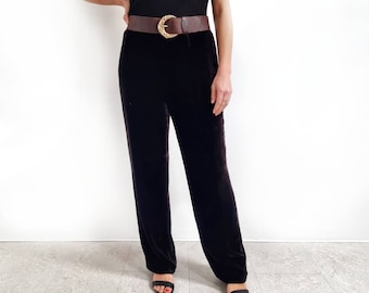 Vintage Dark Brown Velvet Wide Leg Ladies Trousers // Evening Trousers // Medium