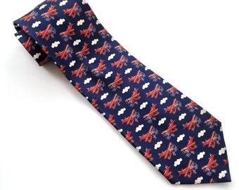 Corbata de seda vintage Navy Airplane / corbata con estampado de avión / Hecho en el Reino Unido