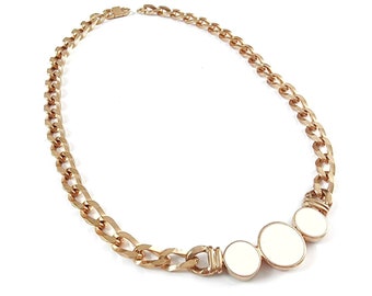 Vintage Gold Curb Chain & Cream Enamel Necklace // Brand NEW