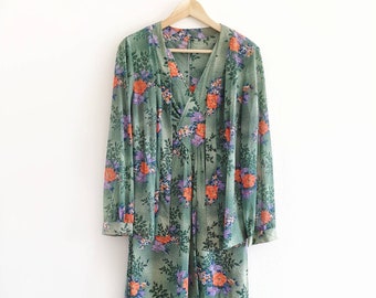 Vintage sommarklänning och jacka i grönt blommigt // Medium