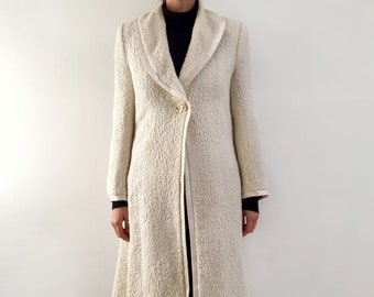 Vintage Frank Usher Cream Evening Coat | Winter Wedding Bridal Wool Coat | Small - Medium