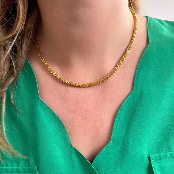 80’s Vintage Short 18ct Gold Plated Chain Necklace | NEW Deadstock Medium Thick Gold Chain