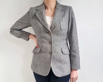 70er Vintage schwarz grauer Woll St. Michael Blazer | Damen Jacke | Klein | Made in W-Germany