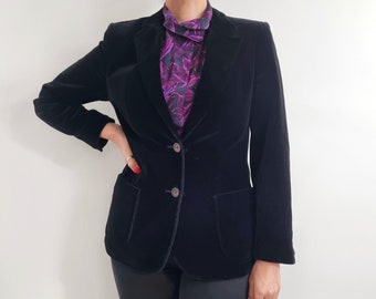 Blazer de soirée en velours noir vintage | Veste intelligente pour dames | Fabriqué au Royaume-Uni | Moyen