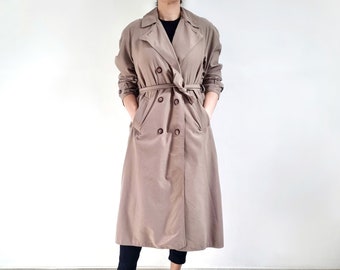Vintage Taupe Beige Trench Coat | Long Ladies Trench | Small - Medium