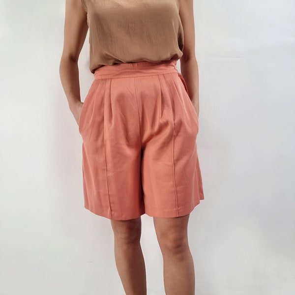 Vintage Peach Pink Bermuda Shorts | Smarte Damen Sommer Shorts | Mittelgroß