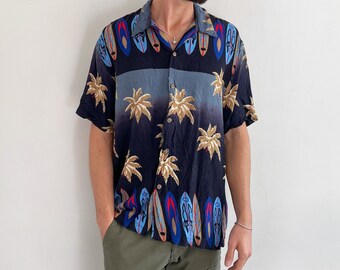Vintage Men’s Hawaiian Surfer Shirt // Short Sleeve Beach Shirt // Large