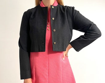 Vintage donkergrijze cropped blazer / / dames korte houtskool zwarte jas / / small - medium