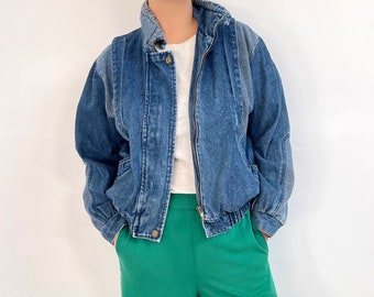 Giubbotto bomber in denim vintage anni '80 / Giacca jeans strutturata da donna / Taglia media