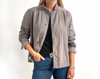 Vintage grijze dames bomberjack | Slim grijs kort licht jack | Groot