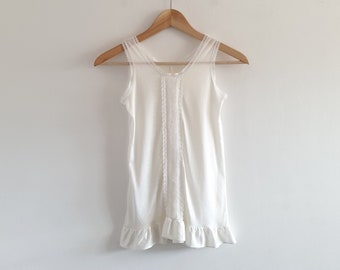 Vintage Frilly White Camisole // Sheer White Slip Top // Extra Small