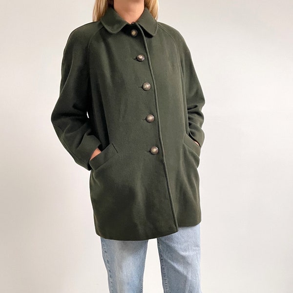 court manteau en laine vert kaki vintage | Caban vert armée pour femme | Moyenne